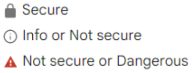 Icons representing SSL status of secure, not secure and potentially dangerous websites